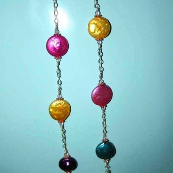 Hand made necklace fresh water multi color pearls copper plated beads - Picture 3 of 3